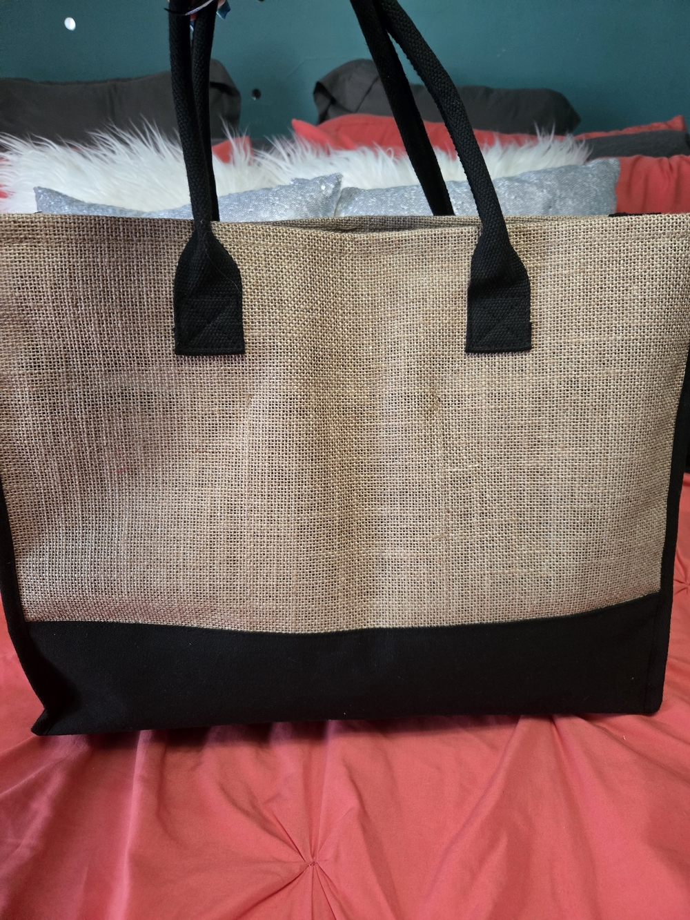Monogrammed 'N' Jute Tote Bag in Natural and Black - Picture 2 of 6